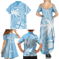 Custom Indo Fijians Family Matching Summer Maxi Dress and Hawaiian Shirt Fiji ke Hindustani Polyneisan Paisley Blue Style LT9 - Polynesian Pride