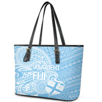Custom Indo Fijians Leather Tote Bag Fiji ke Hindustani Polyneisan Paisley Blue Style LT9 - Polynesian Pride