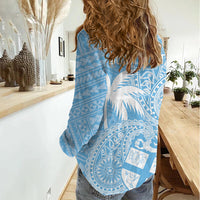 Custom Indo Fijians Women Casual Shirt Fiji ke Hindustani Polyneisan Paisley Blue Style LT9 - Polynesian Pride