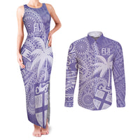 Custom Indo Fijians Couples Matching Tank Maxi Dress and Long Sleeve Button Shirt Fiji ke Hindustani Polyneisan Paisley Purple Style LT9 Purple - Polynesian Pride