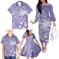 Custom Indo Fijians Family Matching Off The Shoulder Long Sleeve Dress and Hawaiian Shirt Fiji ke Hindustani Polyneisan Paisley Purple Style LT9 - Polynesian Pride