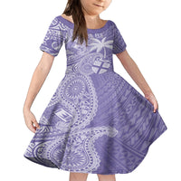 Custom Indo Fijians Family Matching Off Shoulder Short Dress and Hawaiian Shirt Fiji ke Hindustani Polyneisan Paisley Purple Style LT9 Daughter's Dress Purple - Polynesian Pride