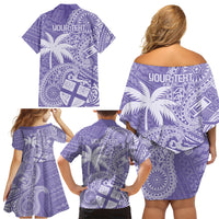 Custom Indo Fijians Family Matching Off Shoulder Short Dress and Hawaiian Shirt Fiji ke Hindustani Polyneisan Paisley Purple Style LT9 - Polynesian Pride