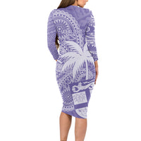 Custom Indo Fijians Long Sleeve Bodycon Dress Fiji ke Hindustani Polyneisan Paisley Purple Style LT9 - Polynesian Pride