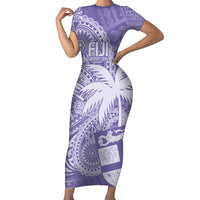 Custom Indo Fijians Short Sleeve Bodycon Dress Fiji ke Hindustani Polyneisan Paisley Purple Style LT9 Long Dress Purple - Polynesian Pride