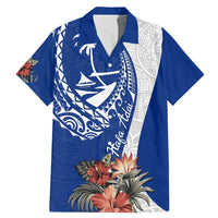 Blue Guam Hafa Adai Family Matching Mermaid Dress and Hawaiian Shirt Tropical Flowers with Polynesian Pattern LT9 Dad's Shirt - Short Sleeve Blue - Polynesian Pride