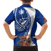 Blue Guam Hafa Adai Family Matching Off Shoulder Maxi Dress and Hawaiian Shirt Tropical Flowers with Polynesian Pattern LT9 - Polynesian Pride