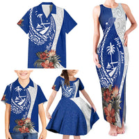 Blue Guam Hafa Adai Family Matching Tank Maxi Dress and Hawaiian Shirt Tropical Flowers with Polynesian Pattern LT9 - Polynesian Pride