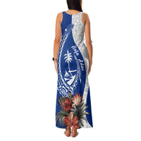 Blue Guam Hafa Adai Family Matching Tank Maxi Dress and Hawaiian Shirt Tropical Flowers with Polynesian Pattern LT9 - Polynesian Pride