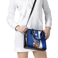 Blue Guam Hafa Adai Shoulder Handbag Tropical Flowers with Polynesian Pattern