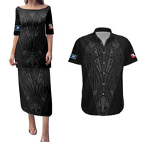Queensland Maori Rugby Nga Hau e Wha Couples Matching Puletasi and Hawaiian Shirt Black Motif LT9 Black - Polynesian Pride