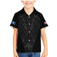 Queensland Maori Rugby Nga Hau e Wha Family Matching Mermaid Dress and Hawaiian Shirt Black Motif LT9 Son's Shirt Black - Polynesian Pride