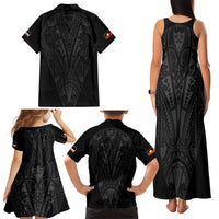 Queensland Maori Rugby Nga Hau e Wha Family Matching Tank Maxi Dress and Hawaiian Shirt Black Motif LT9 - Polynesian Pride