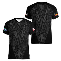 Queensland Maori Rugby Nga Hau e Wha Women V-Neck T-Shirt Black Motif LT9 - Polynesian Pride
