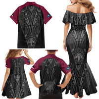 Queensland Maori Rugby Nga Hau e Wha Family Matching Mermaid Dress and Hawaiian Shirt Maroon Motif LT9 - Polynesian Pride