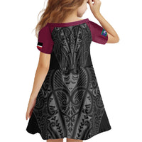 Queensland Maori Rugby Nga Hau e Wha Family Matching Off The Shoulder Long Sleeve Dress and Hawaiian Shirt Maroon Motif LT9 - Polynesian Pride