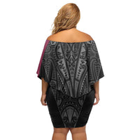 Queensland Maori Rugby Nga Hau e Wha Family Matching Off Shoulder Short Dress and Hawaiian Shirt Maroon Motif LT9 - Polynesian Pride