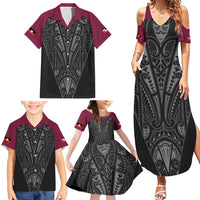 Queensland Maori Rugby Nga Hau e Wha Family Matching Summer Maxi Dress and Hawaiian Shirt Maroon Motif LT9 - Polynesian Pride