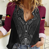 Queensland Maori Rugby Nga Hau e Wha Women Casual Shirt Maroon Motif LT9 Female Maroon - Polynesian Pride