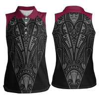 Queensland Maori Rugby Nga Hau e Wha Women Sleeveless Polo Shirt Maroon Motif LT9 - Polynesian Pride