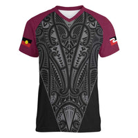 Queensland Maori Rugby Nga Hau e Wha Women V-Neck T-Shirt Maroon Motif LT9 Female Maroon - Polynesian Pride