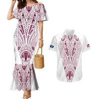Queensland Maori Rugby Nga Hau e Wha Couples Matching Mermaid Dress and Hawaiian Shirt White Motif LT9 White - Polynesian Pride