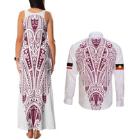 Queensland Maori Rugby Nga Hau e Wha Couples Matching Tank Maxi Dress and Long Sleeve Button Shirt White Motif LT9 - Polynesian Pride