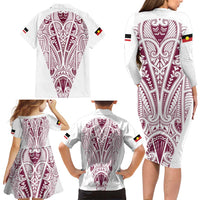 Queensland Maori Rugby Nga Hau e Wha Family Matching Long Sleeve Bodycon Dress and Hawaiian Shirt White Motif LT9 - Polynesian Pride