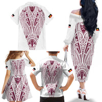 Queensland Maori Rugby Nga Hau e Wha Family Matching Off The Shoulder Long Sleeve Dress and Hawaiian Shirt White Motif LT9 - Polynesian Pride