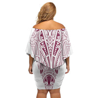 Queensland Maori Rugby Nga Hau e Wha Family Matching Off Shoulder Short Dress and Hawaiian Shirt White Motif LT9 - Polynesian Pride