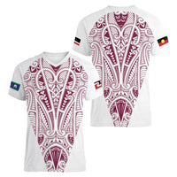 Queensland Maori Rugby Nga Hau e Wha Women V-Neck T-Shirt White Motif LT9 - Polynesian Pride