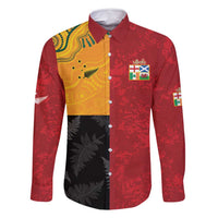 Custom British Lions-AUNZ Family Matching Off Shoulder Maxi Dress and Hawaiian Shirt Australia-New Zealand Indigenous Motif LT9 Dad's Shirt - Long Sleeve Red - Polynesian Pride