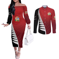 Custom British Lions New Zealand Couples Matching Off The Shoulder Long Sleeve Dress and Long Sleeve Button Shirt Half Black Fern