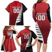 Custom British Lions New Zealand Family Matching Long Sleeve Bodycon Dress and Hawaiian Shirt Half Black Fern