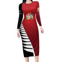 Custom British Lions New Zealand Family Matching Long Sleeve Bodycon Dress and Hawaiian Shirt Half Black Fern