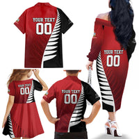 Custom British Lions New Zealand Family Matching Off The Shoulder Long Sleeve Dress and Hawaiian Shirt Half Black Fern