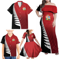 Custom British Lions New Zealand Family Matching Off Shoulder Maxi Dress and Hawaiian Shirt Half Black Fern LT9 - Polynesian Pride