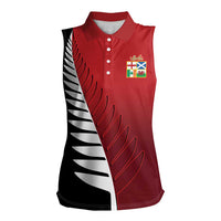 Custom British Lions New Zealand Women Sleeveless Polo Shirt Half Black Fern LT9 Female Red - Polynesian Pride