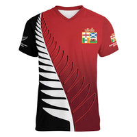 Custom British Lions New Zealand Women V-Neck T-Shirt Half Black Fern LT9 Female Red - Polynesian Pride