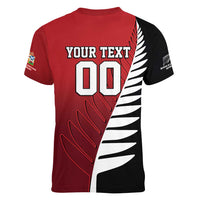 Custom British Lions New Zealand Women V-Neck T-Shirt Half Black Fern LT9 - Polynesian Pride