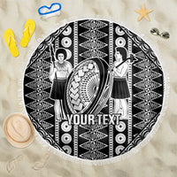 Fiji Custom Rugby National Heritage Beach Blanket Black Traditional Masi Inspired
