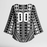 Fiji Custom Rugby National Heritage Kimono Sleeve Blouse Black Traditional Masi Inspired