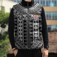 Fiji Custom Rugby National Heritage Sleeveless Puffer Jacket Black Traditional Masi Inspired