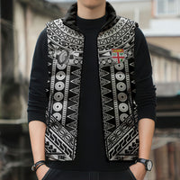 Fiji Custom Rugby National Heritage Sleeveless Puffer Jacket Black Traditional Masi Inspired