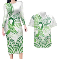 Its Okay Green Ribbon Personalised Couples Matching Long Sleeve Bodycon Dress and Hawaiian Shirt Polynesian Depression Awareness LT9 Green - Polynesian Pride