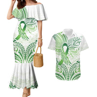 Its Okay Green Ribbon Personalised Couples Matching Mermaid Dress and Hawaiian Shirt Polynesian Depression Awareness LT9 Green - Polynesian Pride