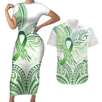 Its Okay Green Ribbon Personalised Couples Matching Short Sleeve Bodycon Dress and Hawaiian Shirt Polynesian Depression Awareness LT9 Green - Polynesian Pride