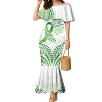 Its Okay Green Ribbon Personalised Family Matching Mermaid Dress and Hawaiian Shirt Polynesian Depression Awareness LT9 Mom's Dress Green - Polynesian Pride