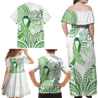 Its Okay Green Ribbon Personalised Family Matching Off Shoulder Maxi Dress and Hawaiian Shirt Polynesian Depression Awareness LT9 - Polynesian Pride