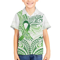 Its Okay Green Ribbon Personalised Family Matching Off Shoulder Maxi Dress and Hawaiian Shirt Polynesian Depression Awareness LT9 Son's Shirt Green - Polynesian Pride